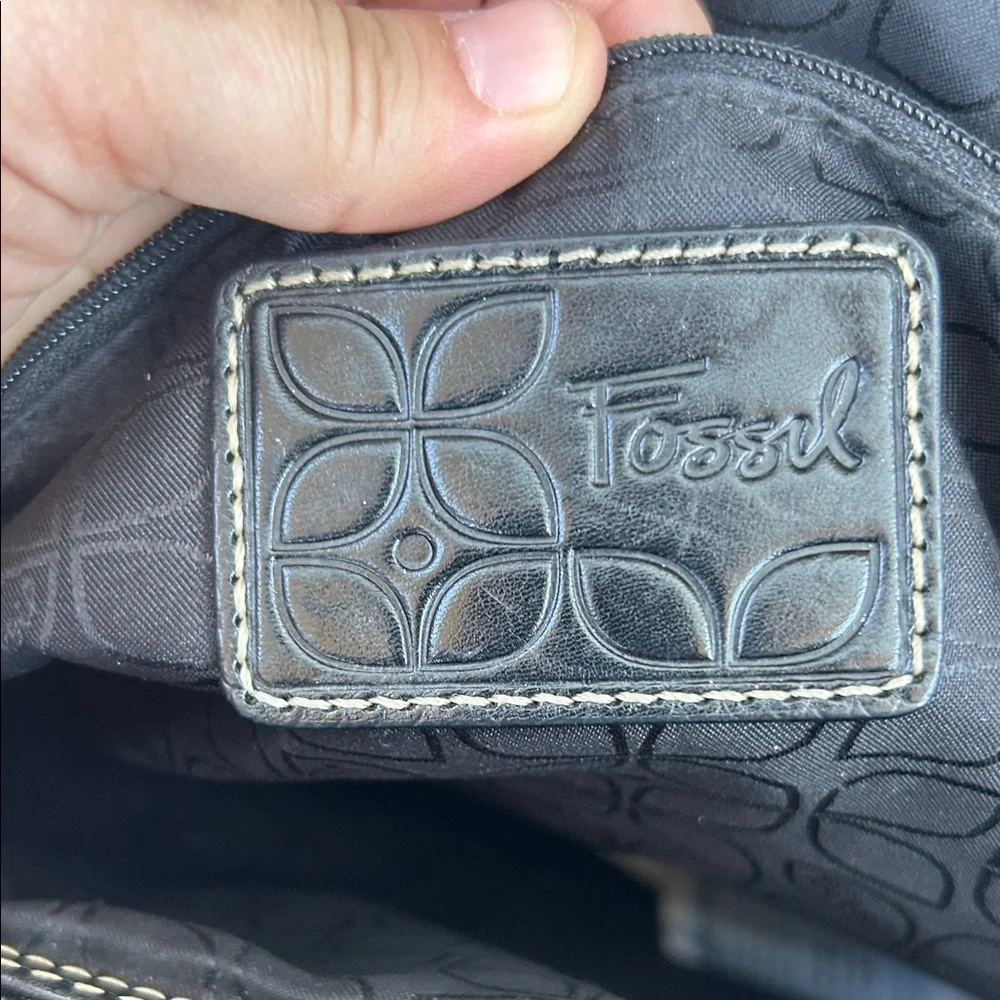 Fossil Black Leather Logo Patch Handbag - Picture 2 of 10